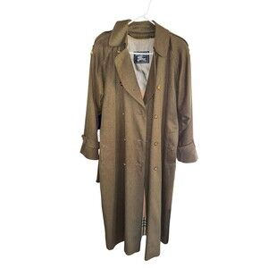 Vintage Burberrys Of London Wool Lined Trench Coat Green Rare Double Breasted